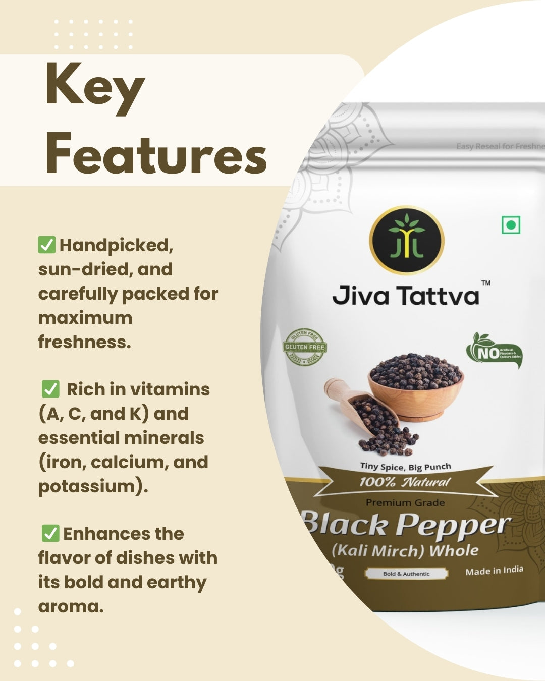 Jiva Tattva Whole Black Pepper 200g