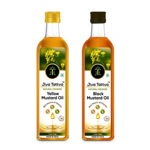 Jiva Tattva mustard oil combo with one Black and one Yellow Mustard Oil 1L bottle