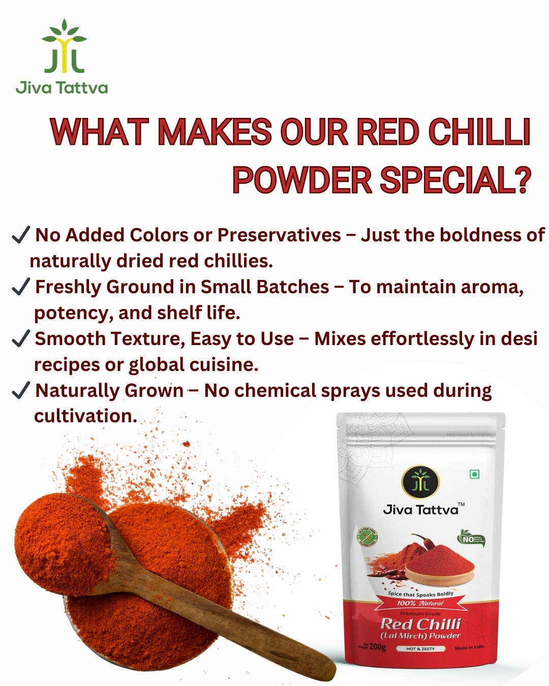 Jiva Tattva Red Chilli (Lal Mirch) Powder – 200g