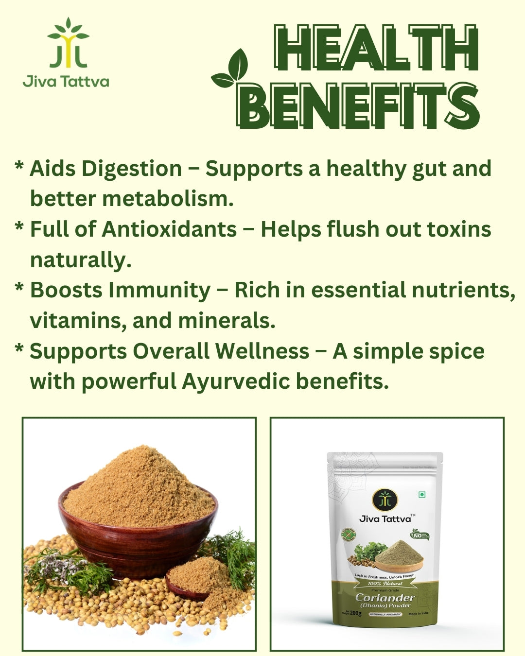 Jiva Tattva Coriander (Dhaniya) Powder  – 200g